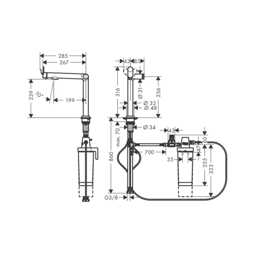 Смеситель кухонный Hansgrohe Aqittura M91 FilterSystem 240 1jet кухонный (76804670) Matt Black