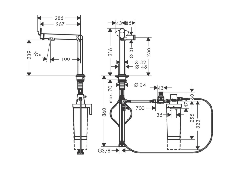 Змішувач кухонний Hansgrohe Aqittura M91 FilterSystem 240 1jet кухонний (76804800) Stainless Steel Finish (Пошкоджене пакування)