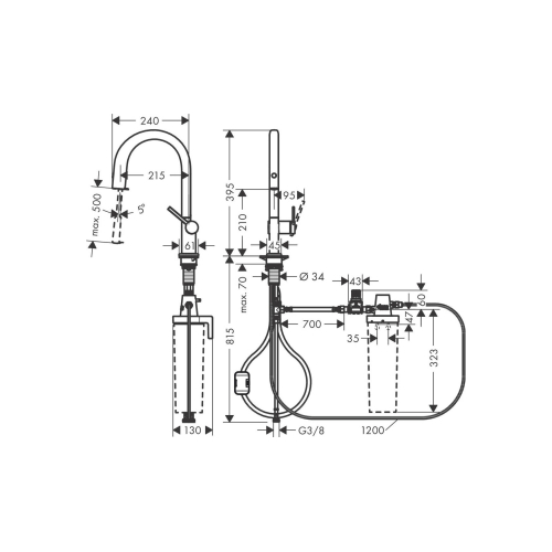 Смеситель кухонный Hansgrohe Aqittura M91 FilterSystem 210 1jet pull-out кухонный Matt Black 76803670