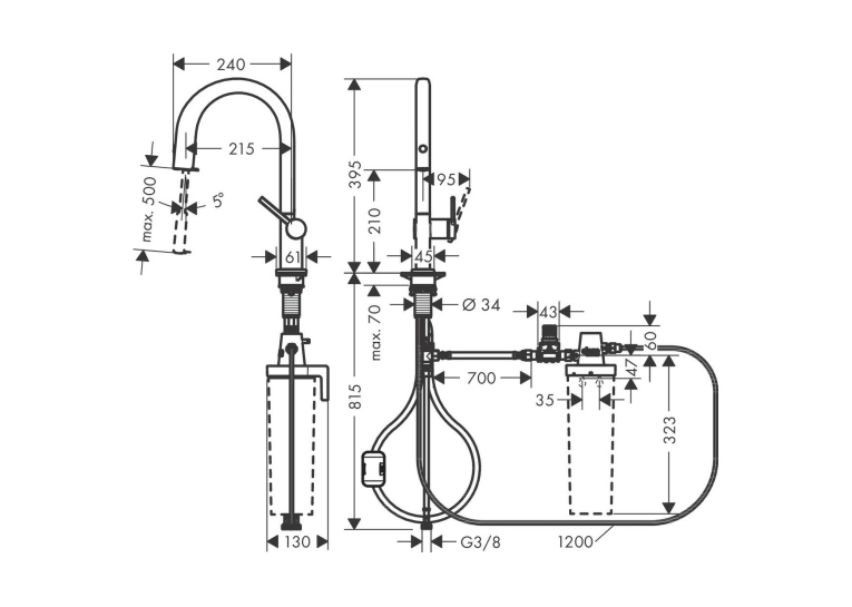 Змішувач кухонний Hansgrohe Aqittura M91 FilterSystem 210 1jet pull-out кухонний (76803670) Matt Black