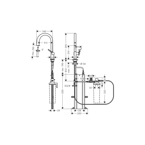 Смеситель кухонный Hansgrohe Aqittura M91 FilterSystem 210 1jet pull-out Sbox кухонный Matt Black 76826670