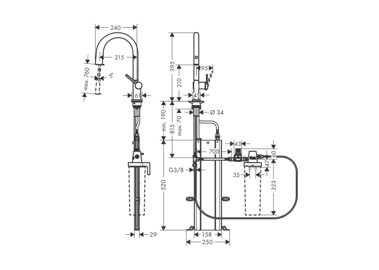 Змішувач кухонний Hansgrohe Aqittura M91 FilterSystem 210 1jet pull-out Sbox кухонний (76826800) Stainless Steel Finish (Пошкоджене пакування)