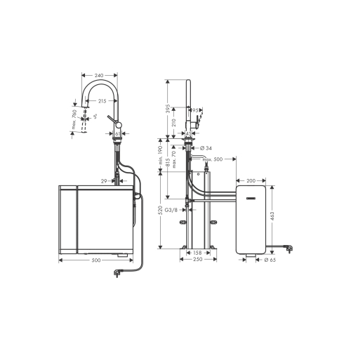 Смеситель кухонный Hansgrohe Aqittura M91 SodaSystem 210 1jet pull-out Sbox кухонный сет (76806800) Stainless Steel