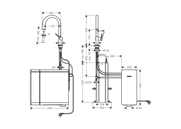 Змішувач кухонний Hansgrohe Aqittura M91 SodaSystem 210 1jet pull-out Sbox кухонний сет (76806670) Matt Black