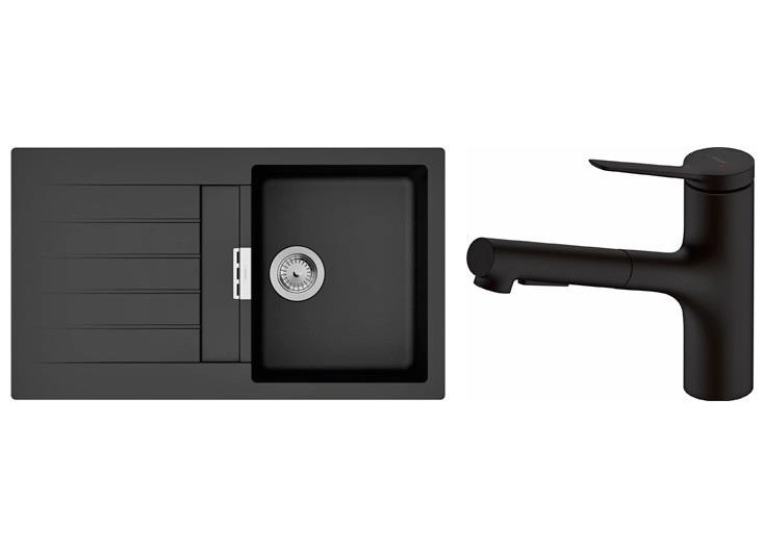 Кухонний комплект мийка із змішувачем Hansgrohe S520-F345 + Змішувач Hansgrohe Zesis M33, чорний мат 43356670