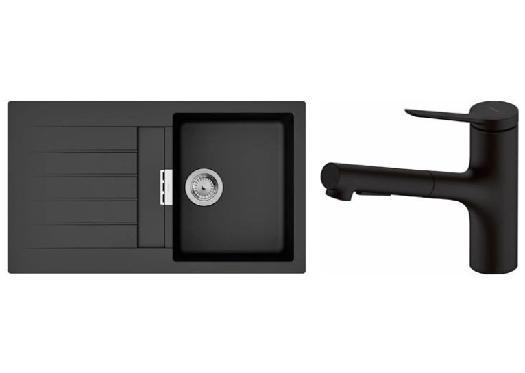 Кухонный комплект мойка со смесителем Hansgrohe  S520-F345 + Смеситель Hansgrohe Zesis M33, чёрный мат 43356670