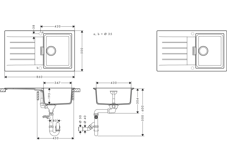 Кухонний комплект мийка із змішувачем Hansgrohe S520-F345 + Змішувач Hansgrohe Zesis M33, чорний мат 43356670