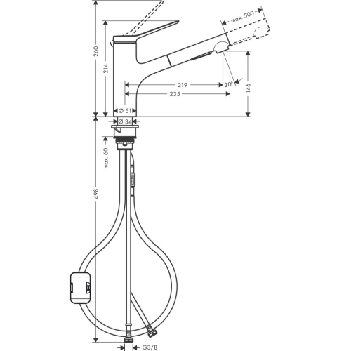 Кухонный комплект мойка со смесителем Hansgrohe  S520-F345 + Смеситель Hansgrohe Zesis M33, хром 43356800
