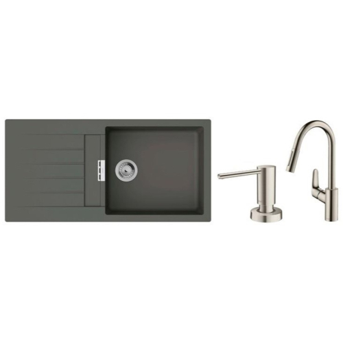 Кухонний комплект мийка із змішувачем  + дозатор Hansgrohe S520-F480 + Змішувач Hansgrohe Focus M41, сірий камінь-сталь 43358400