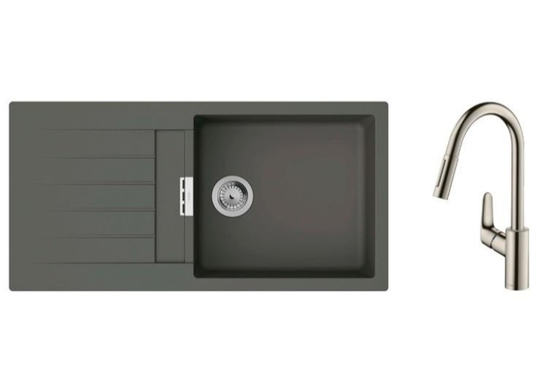 Кухонный комплект мойка со смесителем Hansgrohe  S520-F345 + Смеситель Hansgrohe Focus M41, серый камень-сталь 43358800
