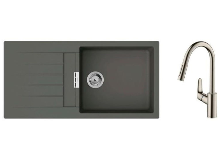 Кухонный комплект мойка со смесителем Hansgrohe  S520-F345 + Смеситель Hansgrohe Focus M41, серый камень-сталь 43358800