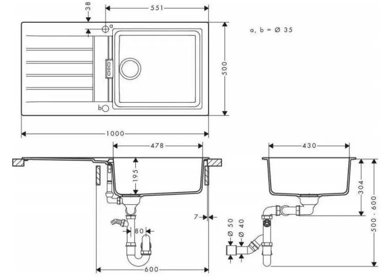 Кухонный комплект мойка со смесителем Hansgrohe S520-F345 + Смеситель Hansgrohe Focus M41, чёрный графит- чёрный мат 43358670