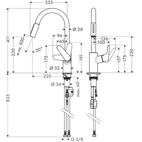 Кухонний комплект мийка із змішувачем Hansgrohe S520-F345 + Змішувач Hansgrohe Focus M41, чорний графіт- чорний мат 43358670