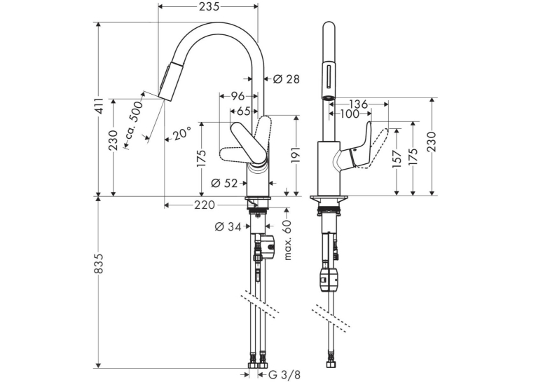 Кухонный комплект мойка со смесителем Hansgrohe S520-F345 + Смеситель Hansgrohe Focus M41, чёрный графит- чёрный мат 43358670