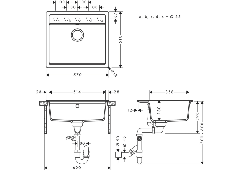 Кухонный комплект мойка со смесителем Hansgrohe S520-F510 + Смеситель Hansgrohe Talis M54, чёрный графит-чёрный 43359670
