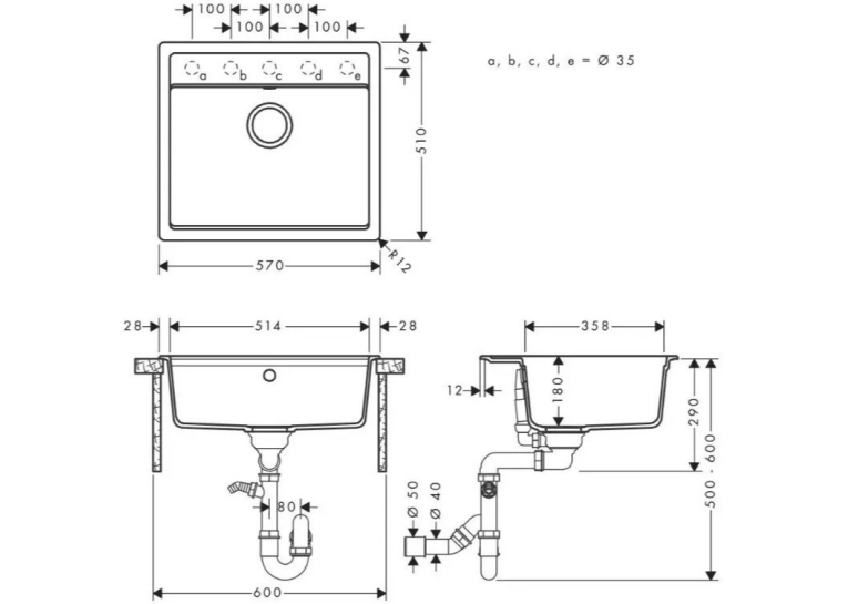 Кухонний комплект мийка із змішувачем Hansgrohe  S520-F510 + Змішувач Hansgrohe Talis M54, чорний графіт-сталь 43359800