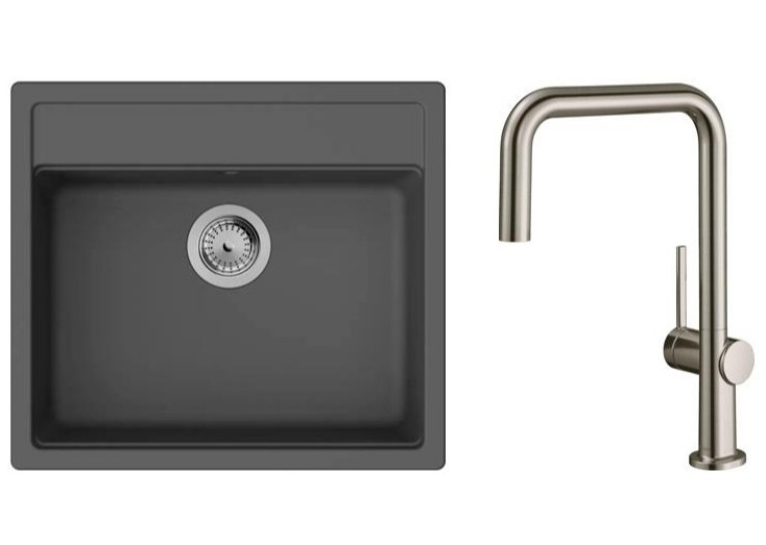 Кухонный комплект мойка со смесителем Hansgrohe  S520-F510 + Смеситель Hansgrohe Talis M54, чёрный графит-сталь  43359800