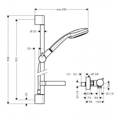 Душевой набор Hansgrohe Croma 100 Multi Ecostat 1001 +термостат  27086000