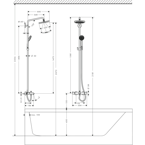 Душевая система Hansgrohe Croma 220 Showerpipe +термостат 27223000