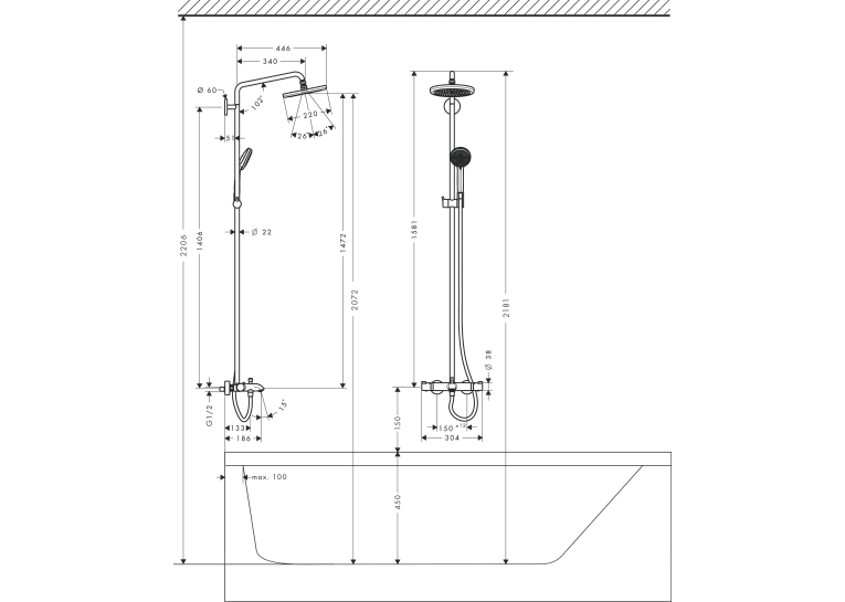 Душова система Hansgrohe Croma 220 Showerpipe + термостат 27223000