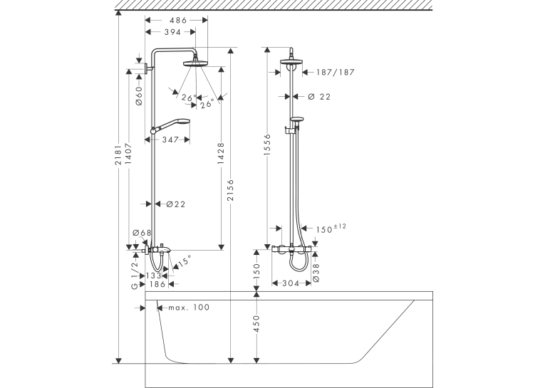  Душова система Hansgrohe Croma Select E 180 з термостатом, хром (27352400)