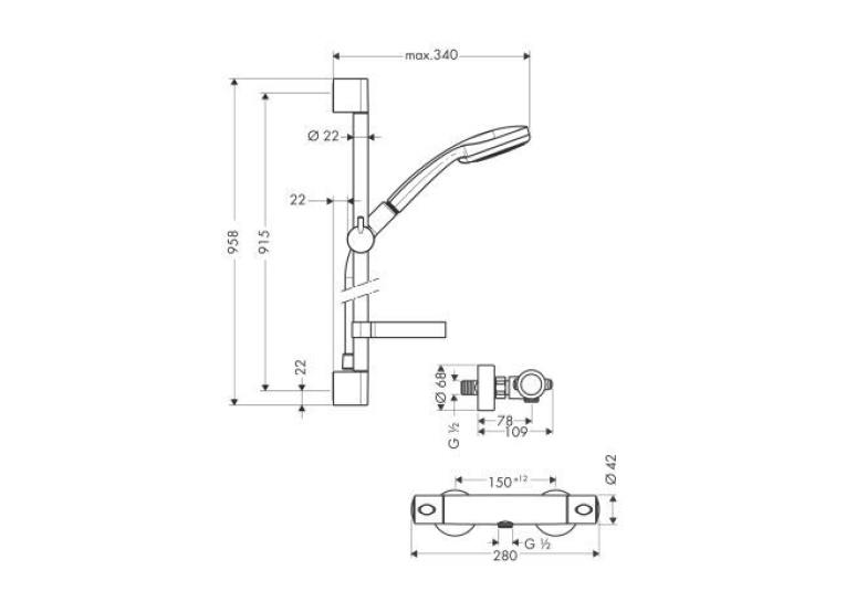Душовий набір Hansgrohe Croma 100 Multi 0,9м + термостат 27085000