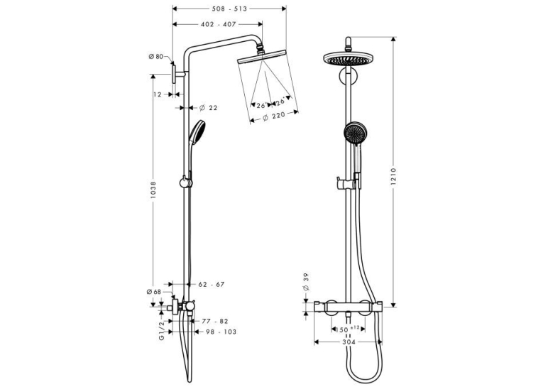 Душова система Hansgrohe Croma 220 Showerpipe EcoSmart 27188000