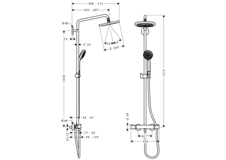 Душова система Hansgrohe Croma 220 Showerpipe EcoSmart 27188000