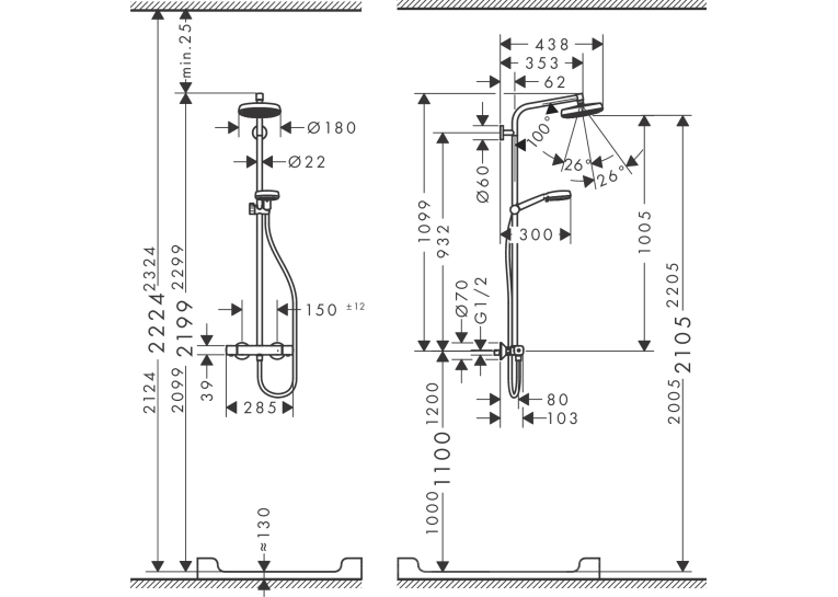 Душевая система Hansgrohe Crometta 160 Showerpipe + термостат 27265400