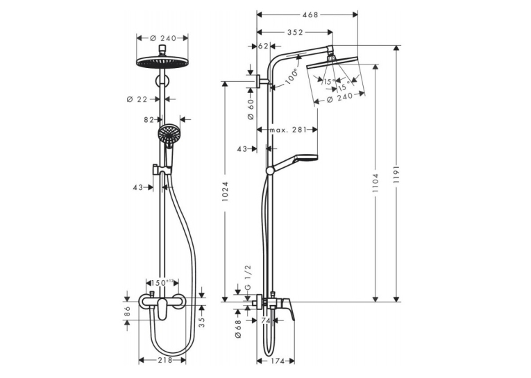  Душова система Crometta S 240 1jet Showerpipe 27269000