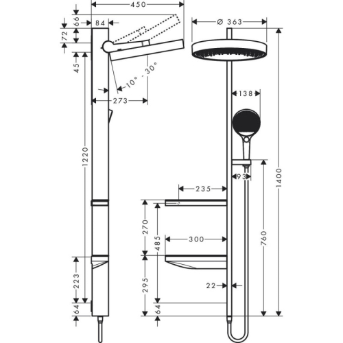 Душевая система Hansgrohe Rainfinity Showerpipe 360 26842000 1 Jet