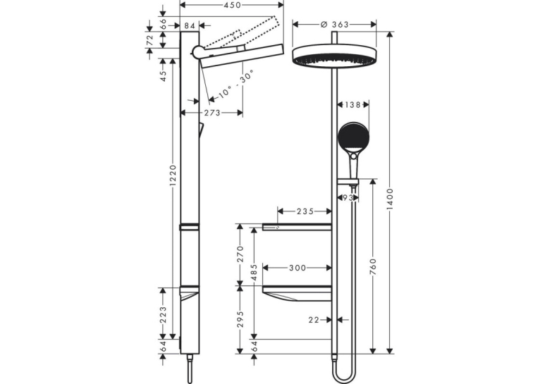Душевая система Hansgrohe Rainfinity Showerpipe 360 26842000 1 Jet