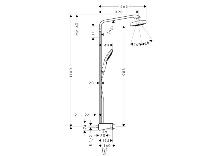 Термостатична душова система Hansgrohe Raindance Select E 300 2jet Showerpipe, 27126400