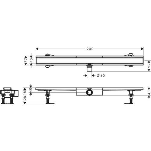 Монтажный комплект для плоской установки Hansgrohe RainDrain Compact 900 мм Chrome 56168800