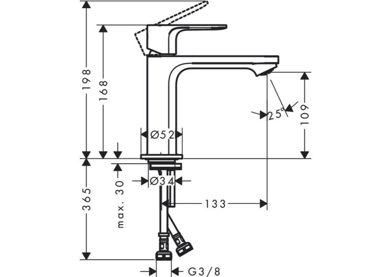 Змішувач Hansgrohe Rebris S 110 Coolstart для умивальника без д/к. Chrome 72520000