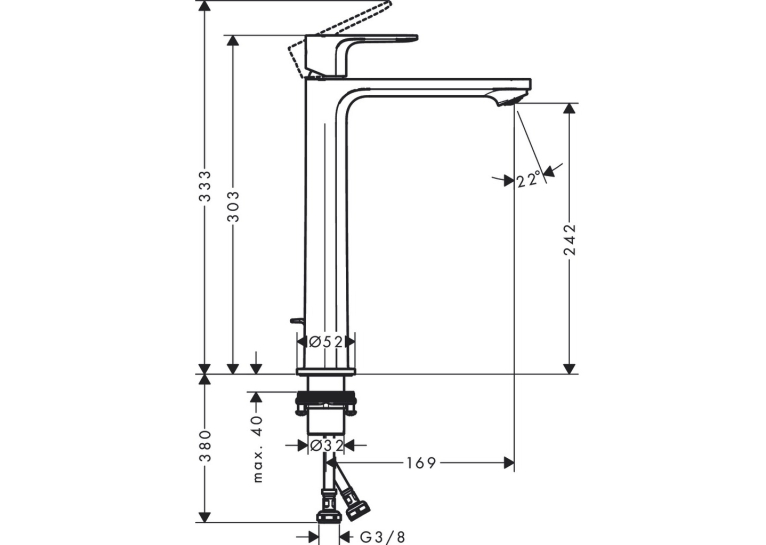 Змішувач Hansgrohe Rebris S 240 CoolStart для умивальника з д/к pop-up. Chrome 72580000