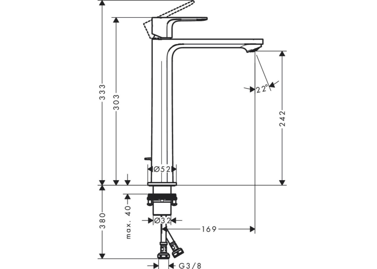 Змішувач Hansgrohe Rebris S 240 CoolStart EcoSmart+ для умивальника з д/к pop-up. Chrome 72590000