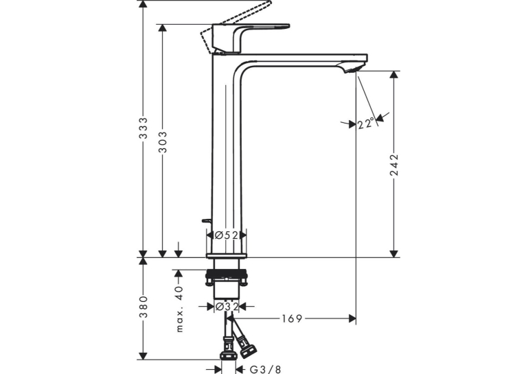 Змішувач Hansgrohe Rebris S 240 CoolStart EcoSmart+ для умивальника з д/к pop-up. Chrome 72590000