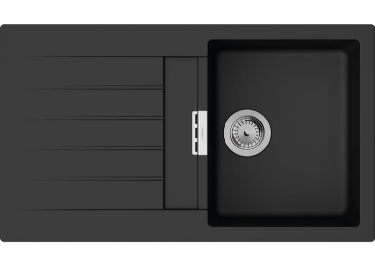 Кухонная мойка Hansgrohe S52, гранит, прямоугольник, с крылом, 840х480х190мм, чаша – 2, накладная, S520-F345, черный графит