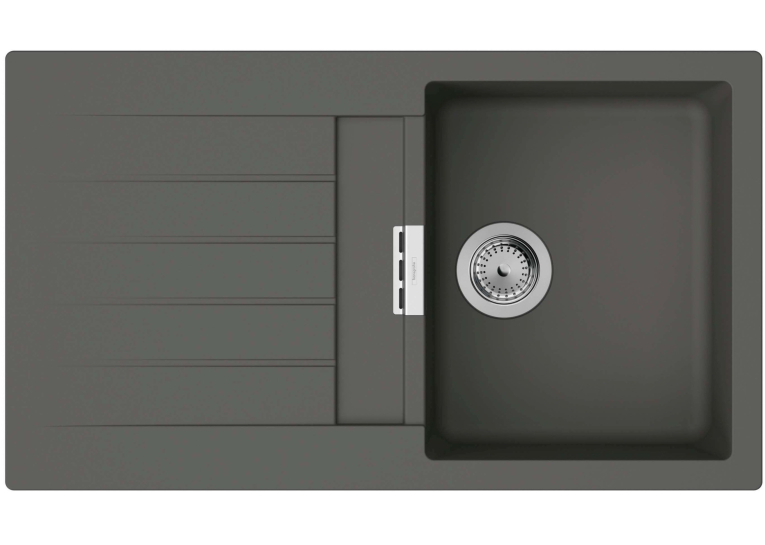 Кухонна мийка Hansgrohe S52, граніт, прямокутник, з крилом, 840х480х190мм, чаша - 1, врізна, сірий камінь