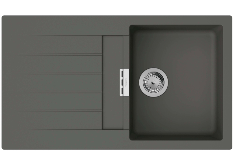 Кухонна мийка Hansgrohe S52, граніт, прямокутник, з крилом, 840х480х190мм, чаша - 1, врізна, сірий камінь