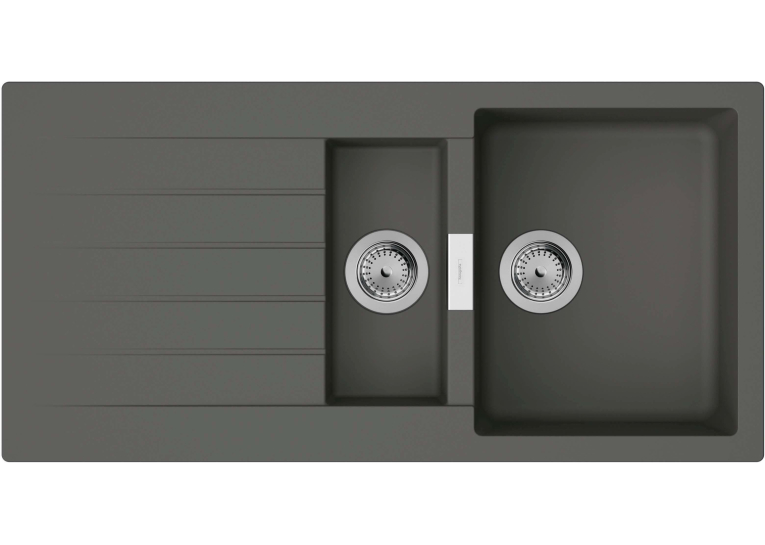 Кухонна мийка Hansgrohe S52, граніт, прямокутник, з крилом, 980х480х190мм, чаша - 1.5, врізна, сірий камінь