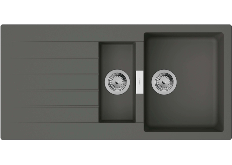Кухонна мийка Hansgrohe S52, граніт, прямокутник, з крилом, 980х480х190мм, чаша - 1.5, врізна, сірий камінь