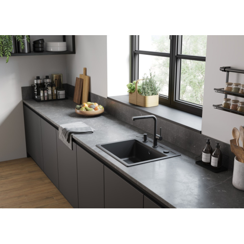 Кухонная мойка Hansgrohe S52, гранит, прямоугольник, без крыла, 550х490х190мм, чаша - 1, врезная, S520-F510, черный графит, 43359170
