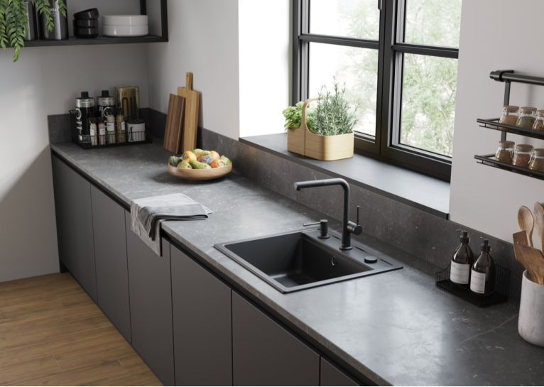 Кухонна мийка Hansgrohe S52, граніт, прямокутник, без крила, 550х490х190мм, чаша - 1, врізна, S520-F510, чорний графіт, 43359170