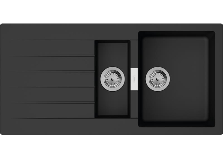 Кухонная мойка Hansgrohe S52, гранит, прямоугольник, с крылом, 980х480х190мм, чаша – 1.5, накладная, черный графит, S520-F530