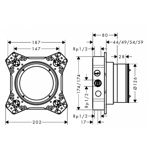 Скрытая часть смесителя hansgrohe iBox universal 2 Basic set 01500180 (Повреждённая упаковка)