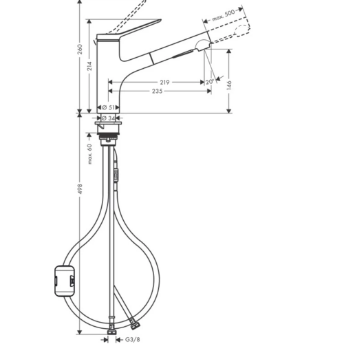 Смеситель для кухни Hansgrohe Zesis M33 с выдвижным изливом, 74800000 (Повреждённая упаковка)