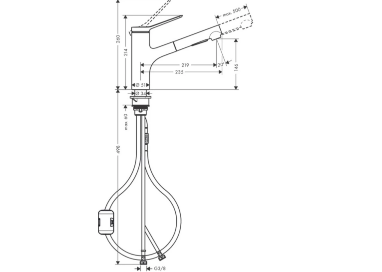 Змішувач для кухні Hansgrohe Zesis M33 з витяжним виливом, 74800000 (Пошкоджене пакування)