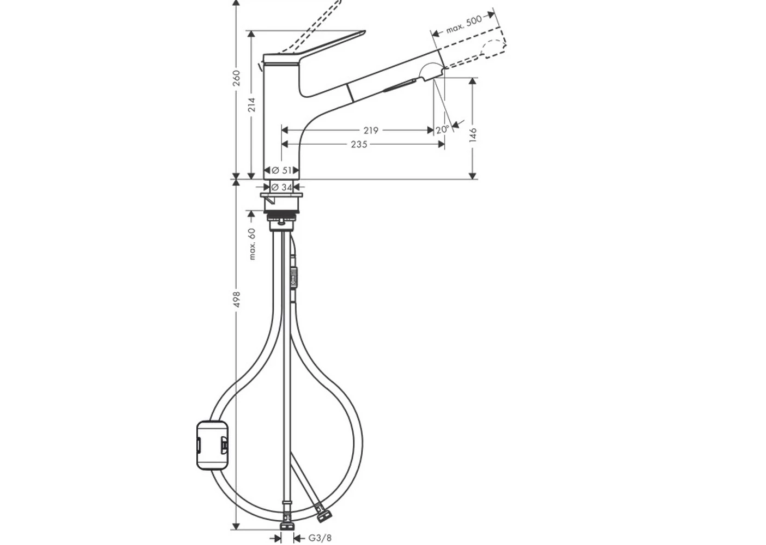Змішувач для кухні Hansgrohe Zesis M33 з витяжним виливом, 74800000 (Пошкоджене пакування)